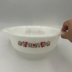 vintage white & pink floral "primrose" Fire King baking dish